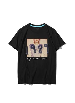 Taylor Swift Tshirt Tour Merchandise Eras Tour Short Sleeve round Neck Loose Fit Youthful Wool Blend Casual Abstract Pattern Tshirt 1989 black