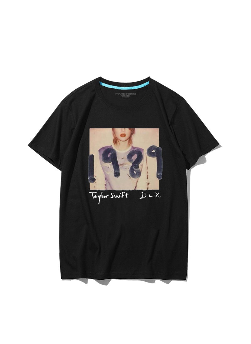 Generic - Taylor Swift Tshirt Tour Merchandise Eras Tour Short Sleeve round Neck Loose Fit Youthful Wool Blend Casual Abstract Pattern Tshirt 1989 black - Image 1
