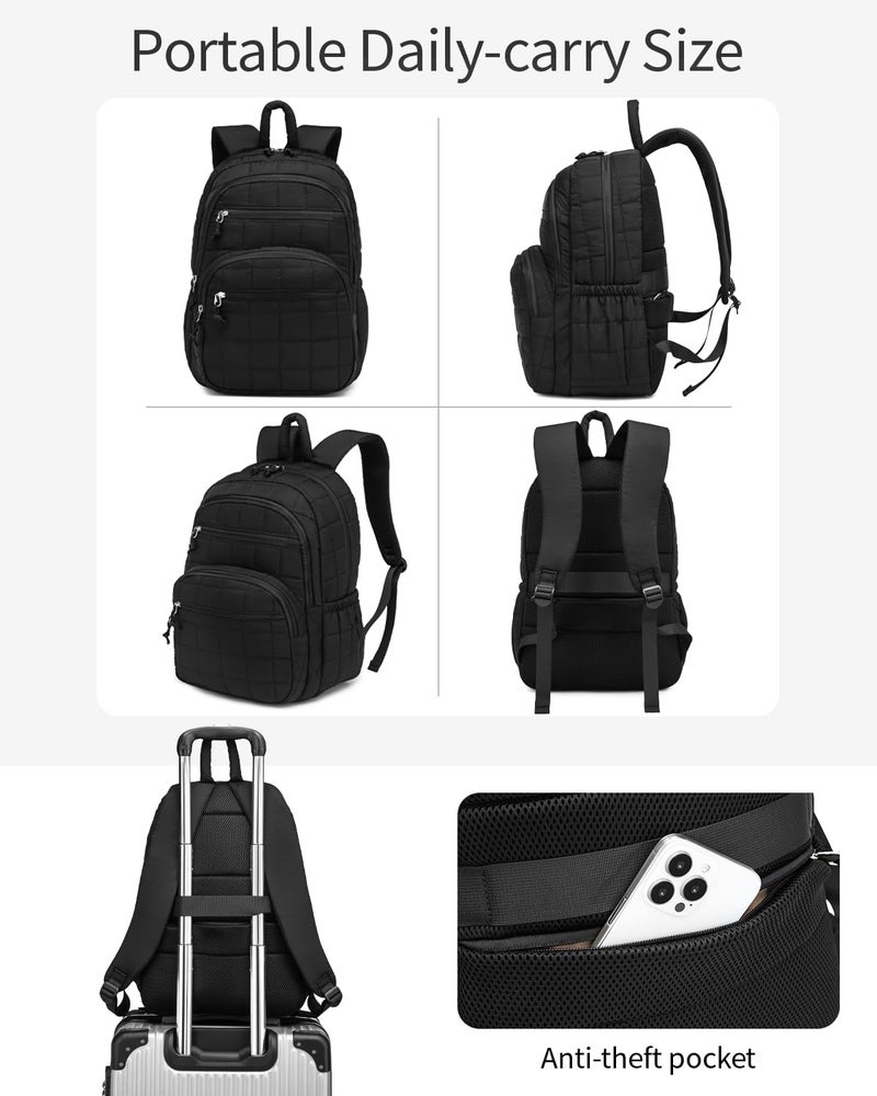 CLOKARS Bookbag for Women, Teen Girls Backpack for High School College Student, Puffer Quilted Back Pack Cute Laptop Backpack for Work Travel Mom Casual Daypack, Black - Image 5
