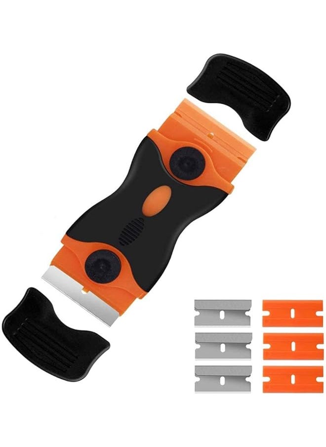 PROMASS promass Plastic Razor Scrapers Plastic, Utility Razor Double Edged Blade Scraper with 3 Pack Plastic Razor Scraper Blades and 3 Pack Metal Blade for Removing Labels/Stickers/Decals from Glass  - Image 1