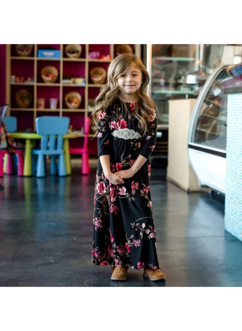 Matching Family Outfits Long Sleeves Floral Print Mother and Daughter Dress