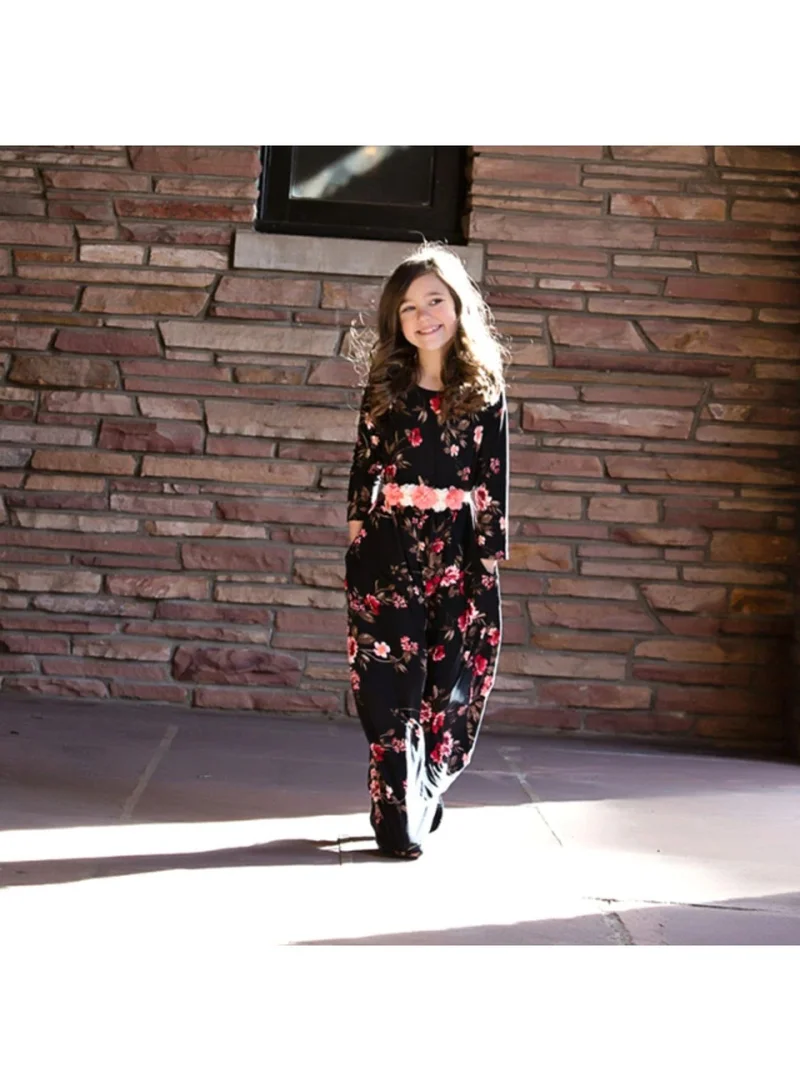 Matching Family Outfits Long Sleeves Floral Print Mother and Daughter Dress