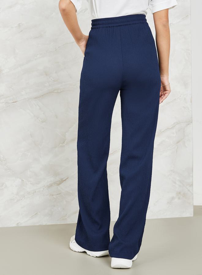 Styli Textured Wide Leg Pants with Side Pocket - Image 4