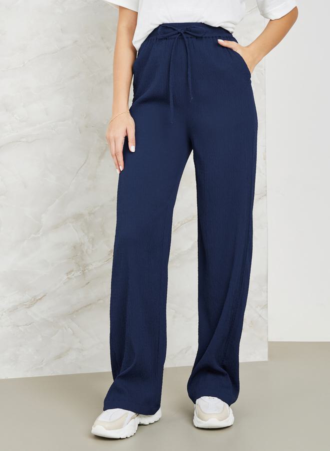 Styli Textured Wide Leg Pants with Side Pocket - Image 2
