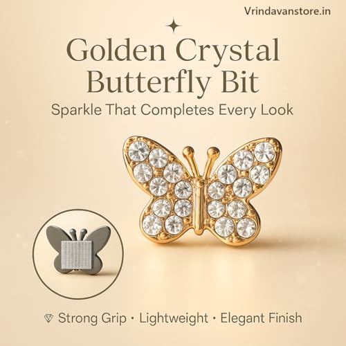 Vrindavanstore.in Golden Butterfly Hair Bits for Women & Girls | Sparkling Crystal Hair Accessories | Elegant Hair Clips for Bun, Braid & Party Hairstyles | Set of 6 Premium Golden Hair Bits - Image 3