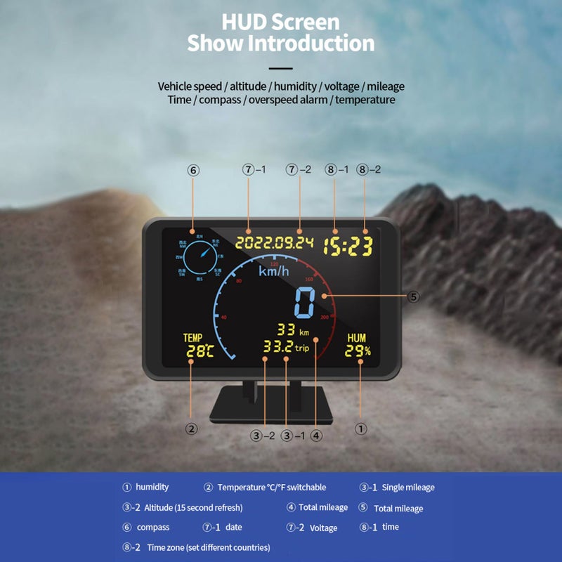 مقياس سرعة GPS ومقياس المسافة: شاشة LCD سوداء مقاس 4.7 بوصة - واجهة عرض رأسية (HUD) عالية الدقة تضوئتها تلقائية مع إنذار سرعة زائدة، وتحديد موقع دقيق بمساعدة GPS لجميع المركبات التي تعمل بفولتية من 5 إلى 24 فولت - Image 4