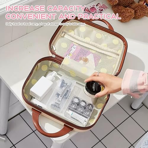 SUNBEET Portable Hard Shell Cosmetic Travel Case, Small Travel Hand Luggage with Elastic Band, Mini ABS Carrying Makeup Case Suitcase (C-Pista) - Image 4