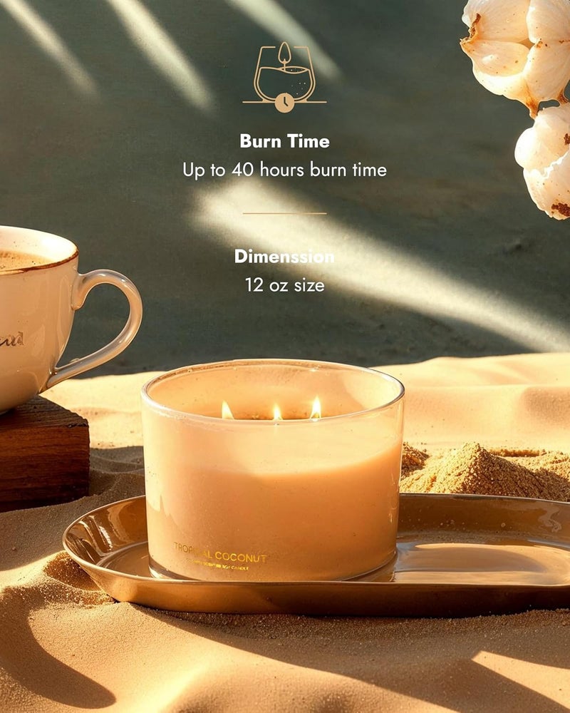 96NORTH Luxury Coconut Soy Candle | Large 3 Wick Jar Candle | Up to 50 Hours Burning Time | Tropical Beach Scented Candles for Home | 100% Natural Soy Wax | Housewarming Gift for Women and Men - Image 3