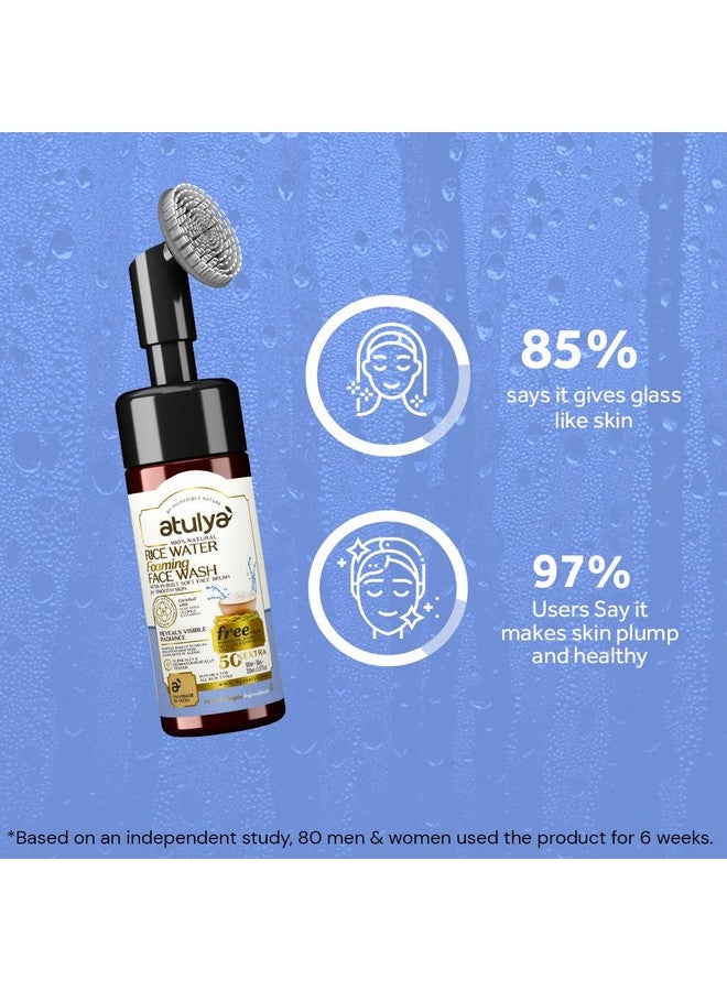 Atulya Rice Water Foaming Face Wash with In-Built Soft Face Brush | Face Wash for Wrinkles & Fine Lines | Face Wash with Silicone Brush | Suitable for All Skin Types| 150ml - Image 4