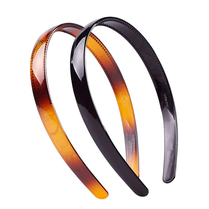 Set of 2 Women Hard Plastic Headband Hair Hoop Black and Brown Highgrade Headwear Hairband Style B