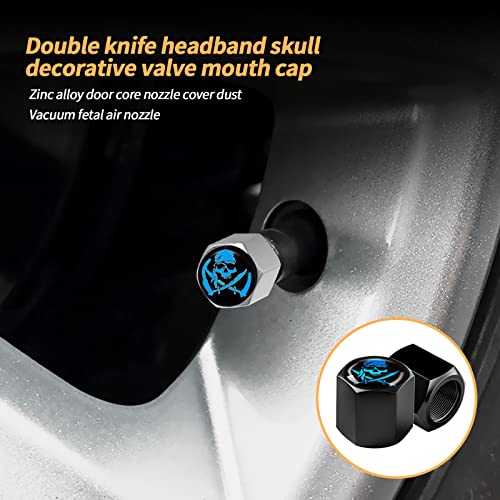 Ajxn 4 Pack Skull Car Wheel Tire Valve Stem Caps Airtight Dust Proof Covers Universal Tire Air Valve Caps for Cars, Trucks, Bicycles, Car Accessories for Men and Women (Blue Scarf Skull #29) - Image 3