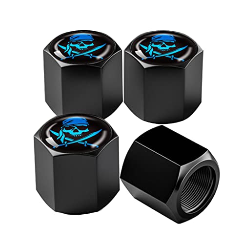 Ajxn 4 Pack Skull Car Wheel Tire Valve Stem Caps Airtight Dust Proof Covers Universal Tire Air Valve Caps for Cars, Trucks, Bicycles, Car Accessories for Men and Women (Blue Scarf Skull #29) - Image 1