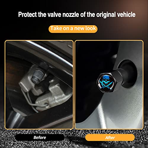 Ajxn 4 Pack Skull Car Wheel Tire Valve Stem Caps Airtight Dust Proof Covers Universal Tire Air Valve Caps for Cars, Trucks, Bicycles, Car Accessories for Men and Women (Blue Scarf Skull #29) - Image 4