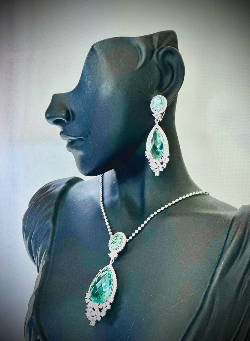 Sterling Silver Pendant with Zircon Stone (6 cm) and Earrings (4 cm) – Elegant Jewelry Set for Women - Image 2