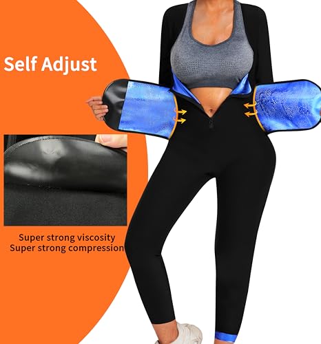 QZSH Sauna Jumpsuit for Women Sweat Suit Full Body Slimming Top and Pants Heat Trapping Shapewear Waist Trainer Tights,Adjustable Waist Belt,Breathable Armpit and Crotch(BH70015-01-M) - Image 4