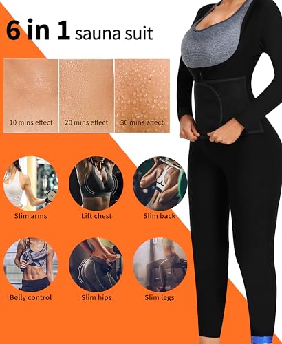 QZSH Sauna Jumpsuit for Women Sweat Suit Full Body Slimming Top and Pants Heat Trapping Shapewear Waist Trainer Tights,Adjustable Waist Belt,Breathable Armpit and Crotch(BH70015-01-M) - Image 2