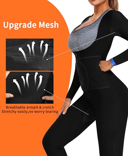 QZSH Sauna Jumpsuit for Women Sweat Suit Full Body Slimming Top and Pants Heat Trapping Shapewear Waist Trainer Tights,Adjustable Waist Belt,Breathable Armpit and Crotch(BH70015-01-M) - Image 3