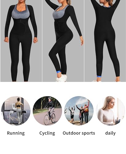 QZSH Sauna Jumpsuit for Women Sweat Suit Full Body Slimming Top and Pants Heat Trapping Shapewear Waist Trainer Tights,Adjustable Waist Belt,Breathable Armpit and Crotch(BH70015-01-M) - Image 5