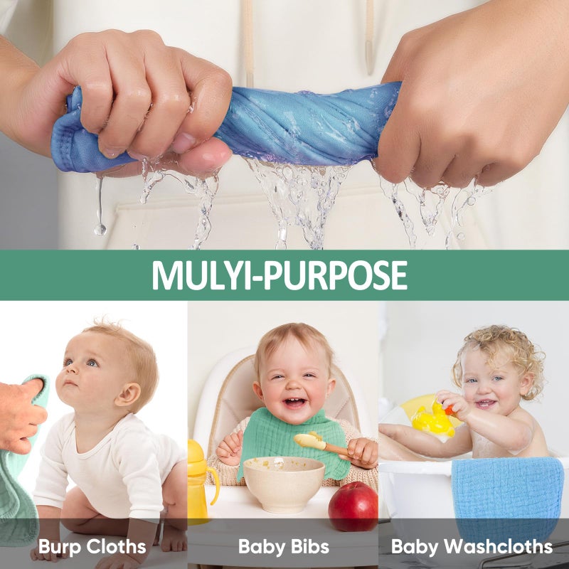MIGIOL Muslin Burp Cloths 100% Cotton Pack of 12. Soft, Gentle & Absorbent Baby Burp Cloths for Baby Girl & Boys.(Blue & Green 12 Pieces) - Image 5