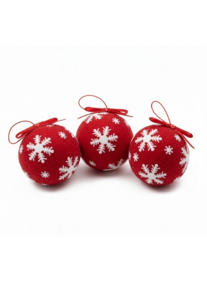 Christmas Tree Decoration .  Cozy Snowdrift Tree Ornament 3 pcs (red) - Image 1