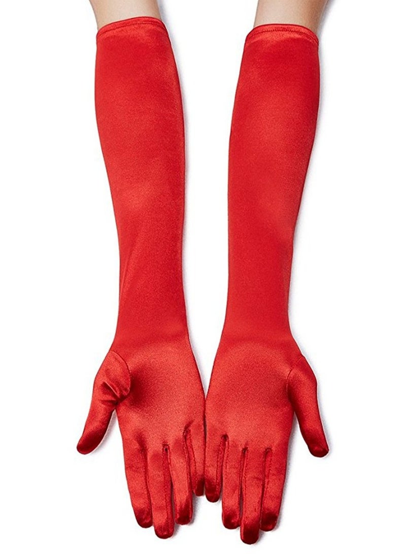 Women's Long Satin Finger Gloves Elbow Length 1920s Opera Bridal Dance Gloves - Image 3