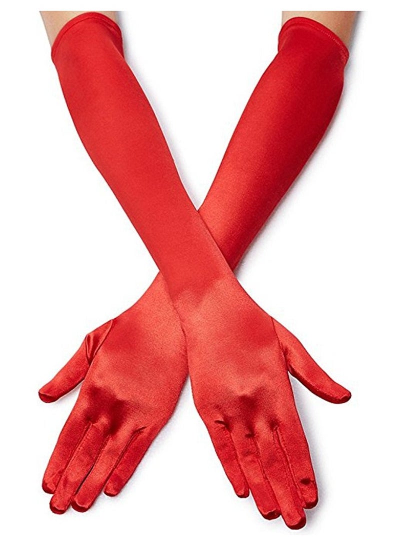 Women's Long Satin Finger Gloves Elbow Length 1920s Opera Bridal Dance Gloves - Image 1