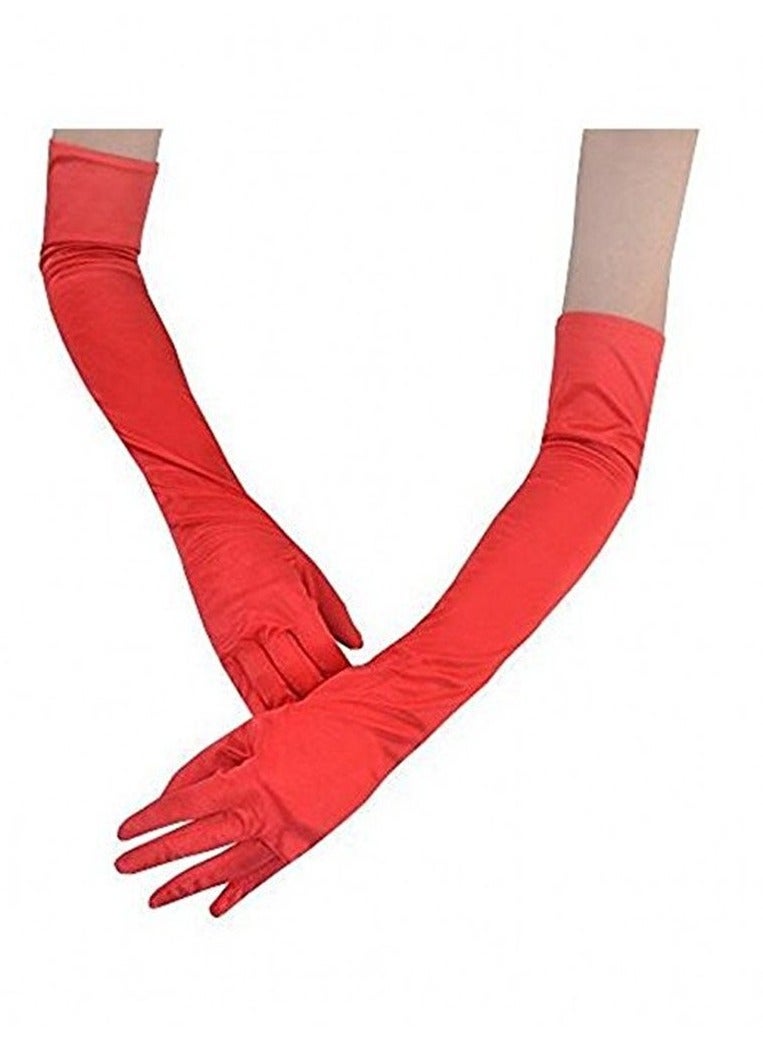 Women's Long Satin Finger Gloves Elbow Length 1920s Opera Bridal Dance Gloves - Image 4
