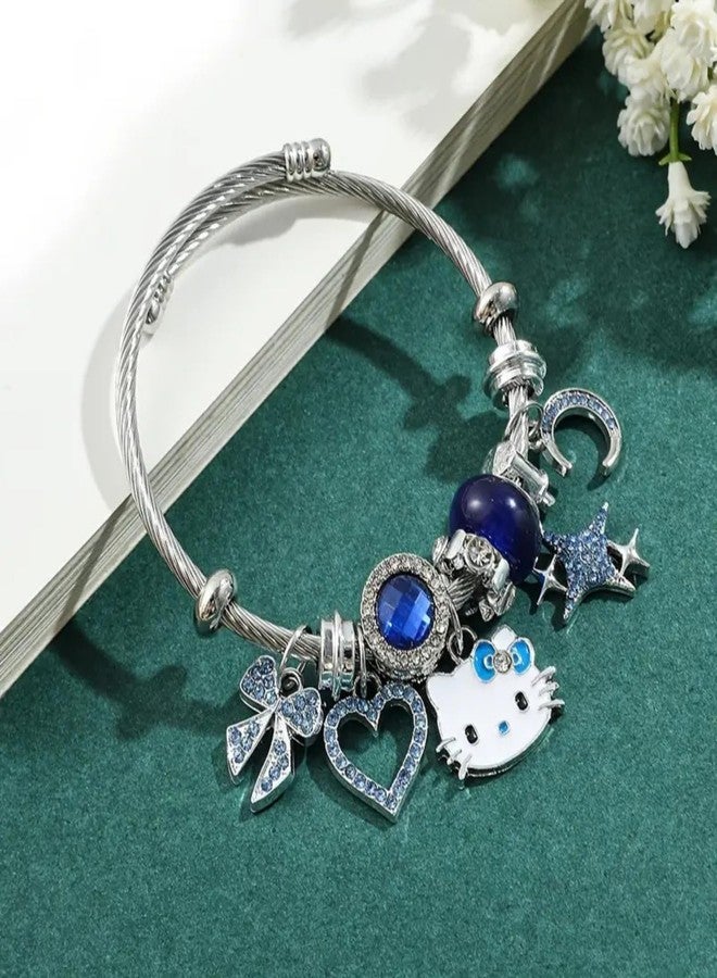 BEMKWG Hello Jewelry Bracelet Charms Braclet, Kawaii Blue Kitty Bangle Women Matching Accessories, for Teen Graduation Birthday Gifts Stuff - Image 5
