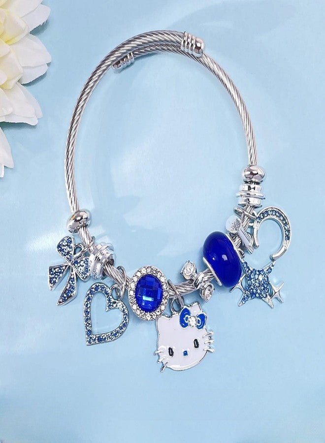 BEMKWG Hello Jewelry Bracelet Charms Braclet, Kawaii Blue Kitty Bangle Women Matching Accessories, for Teen Graduation Birthday Gifts Stuff - Image 4
