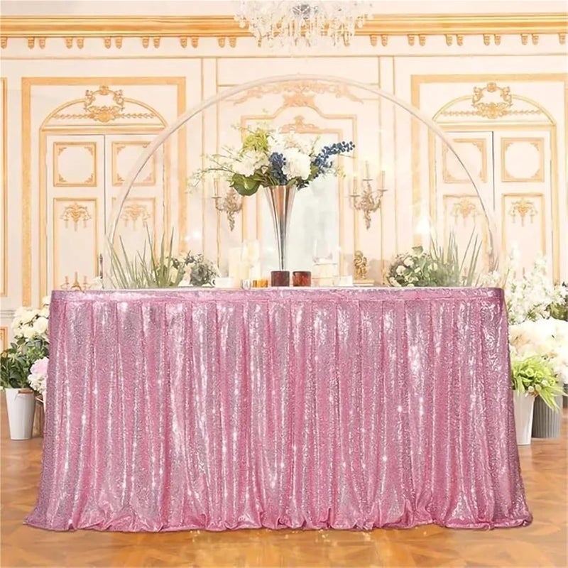 Table Skirt Sequin Table Skirt Tables Flash Cloth Birthday Party Decor Wedding Festival Event Rectangle Glitter Table Skirts Decoration(Rose gold,4FT 70x122cm) - Image 3