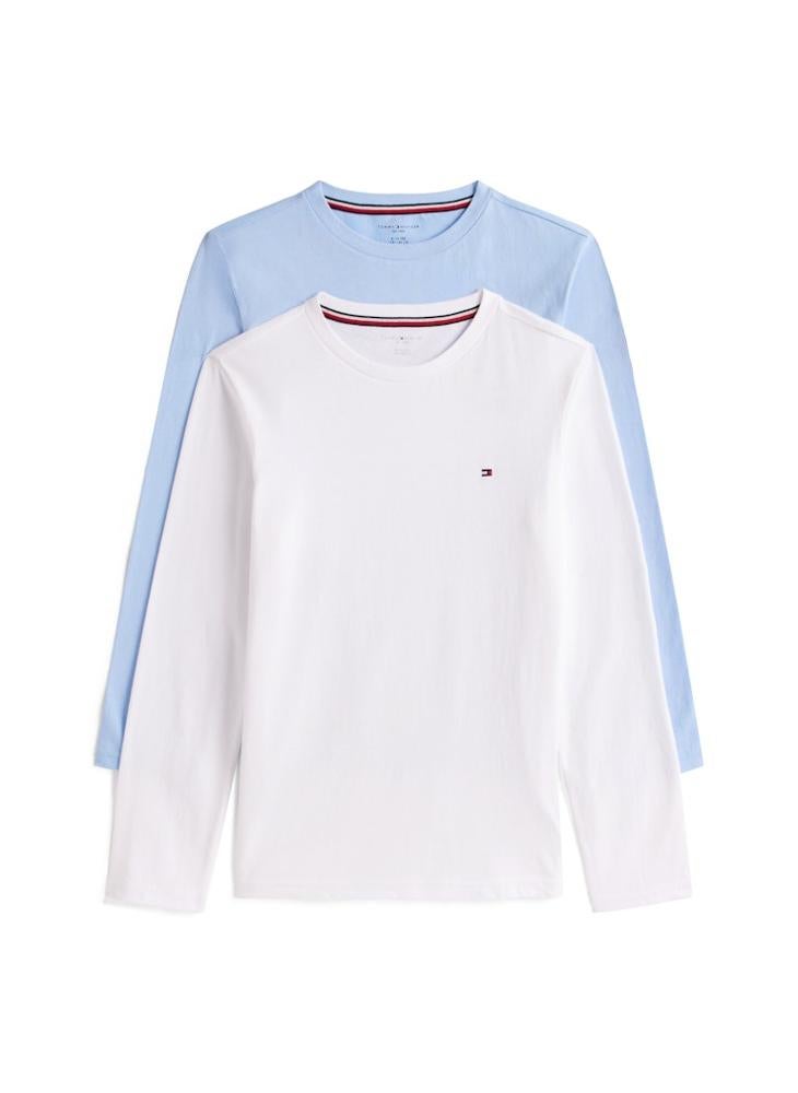 تومي هيلفيغر طقم تي شيرت قطعتين للأطفال بياقة دائرية وشعار - Image 1