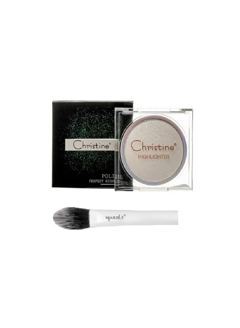 Christina Marble Makeup Brush - M13 +Polished Highlighter No. 01 - Image 1
