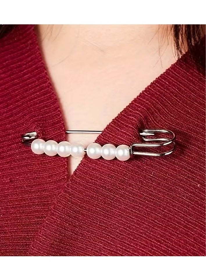 4PCS Faux Pearl Waist Pins Scarf Safety Hijab Clips Shawl Buckle Pins Brooch Sweater Pins Brooches For Women - Image 2