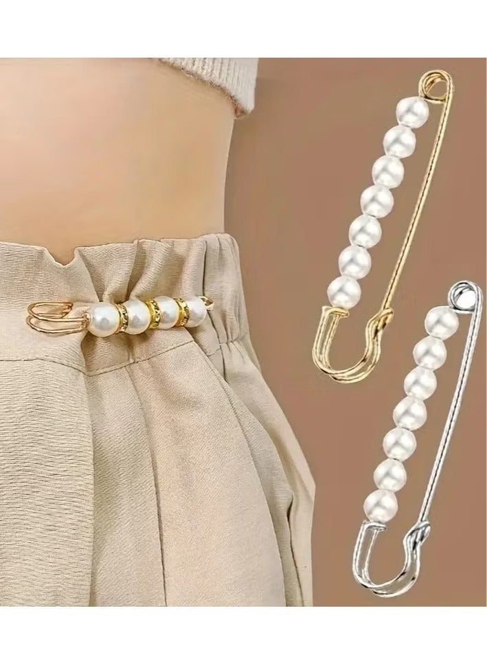 4PCS Faux Pearl Waist Pins Scarf Safety Hijab Clips Shawl Buckle Pins Brooch Sweater Pins Brooches For Women - Image 1