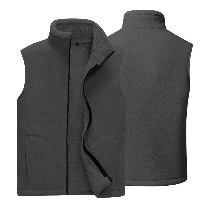 New Fleece Fleece Vest Men'S Fashion Trend Leisure Sports Solid Color Stand Collar Vest - Image 4