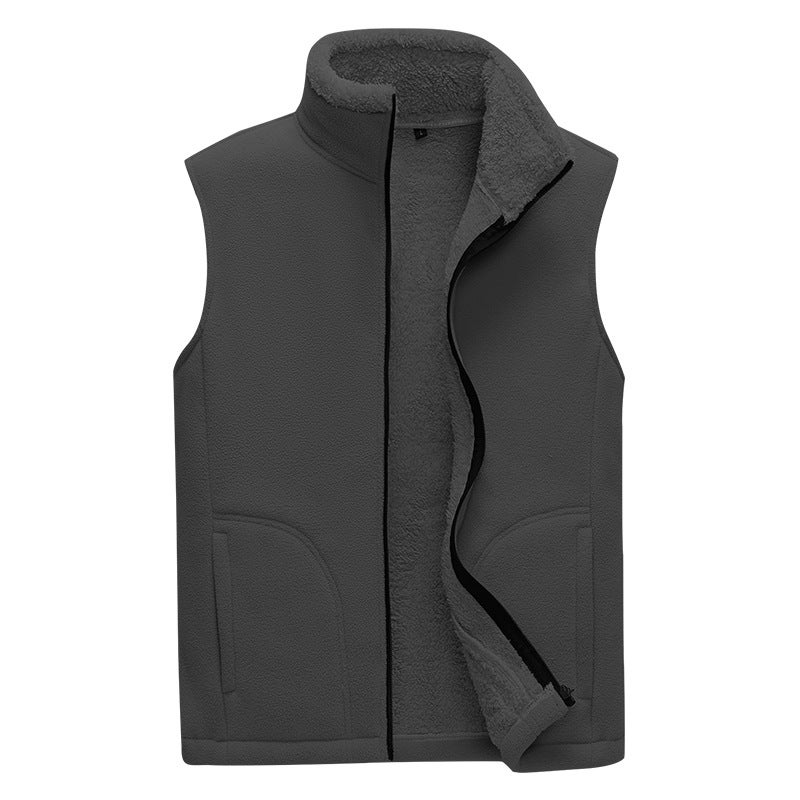 New Fleece Fleece Vest Men'S Fashion Trend Leisure Sports Solid Color Stand Collar Vest - Image 1