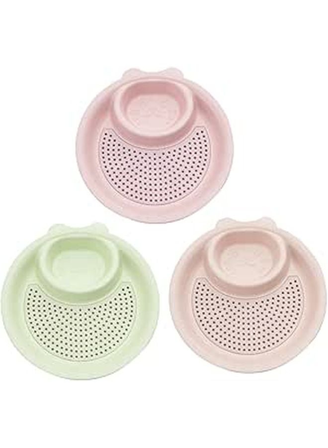 3Pcs Multi Grid Dipping Dishes Set With Double Layer Draining Plates Wheat Straw Plastic Nordic Green Pink Beige - Image 1