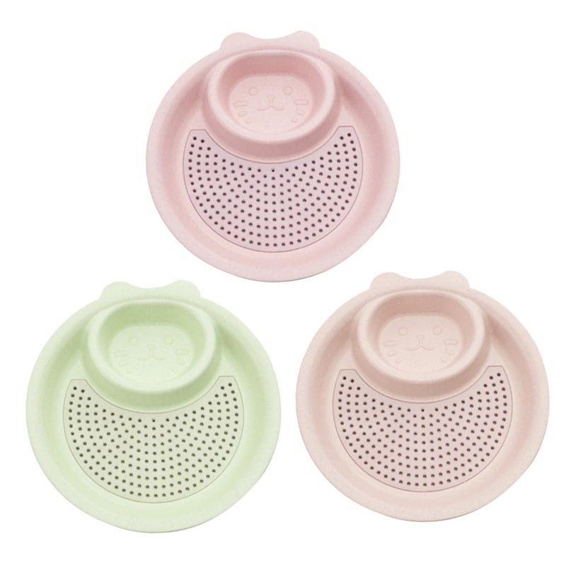 3Pcs Multi Grid Dipping Dishes Set With Double Layer Draining Plates Wheat Straw Plastic Nordic Green Pink Beige - Image 2