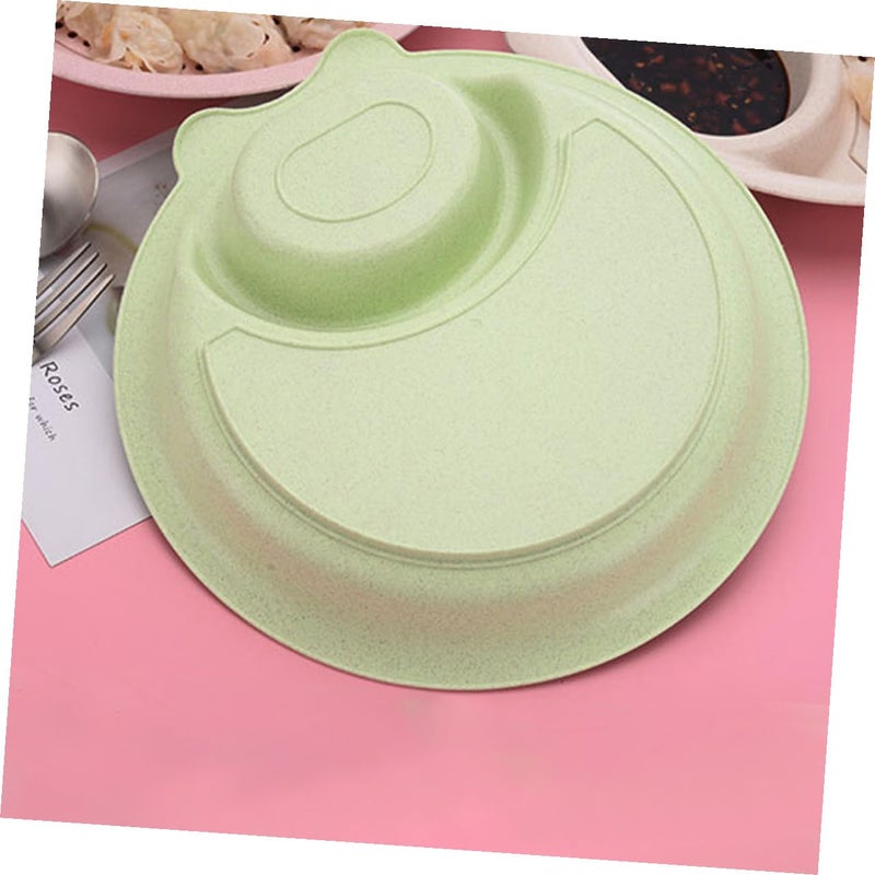 3Pcs Multi Grid Dipping Dishes Set With Double Layer Draining Plates Wheat Straw Plastic Nordic Green Pink Beige - Image 5