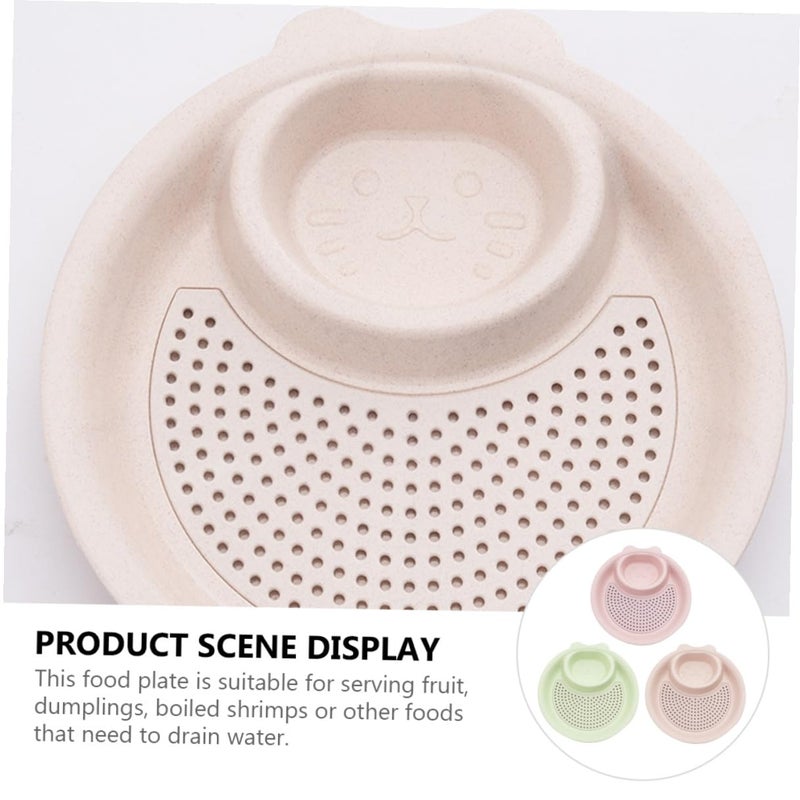 3Pcs Multi Grid Dipping Dishes Set With Double Layer Draining Plates Wheat Straw Plastic Nordic Green Pink Beige - Image 4