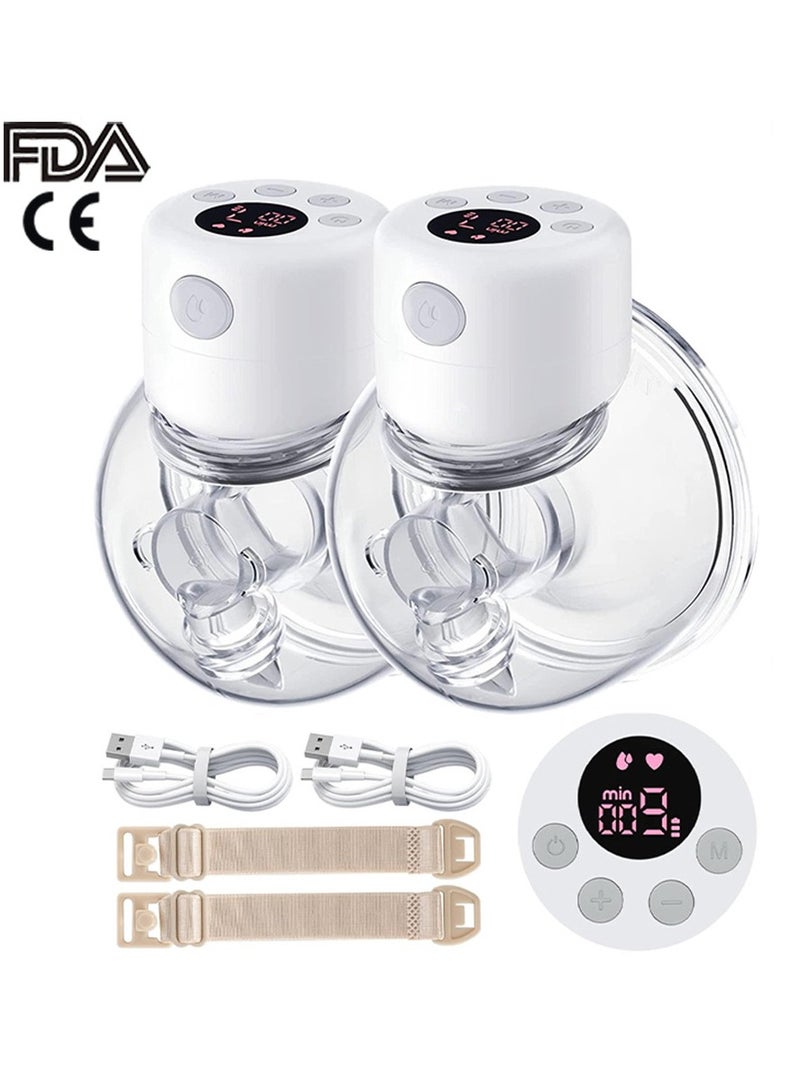 عبوتان من مضخة الثدي القابلة للارتداء، مضخة ثدي قابلة للارتداء بدون ذراع، مضخة ثدي مزدوجة الجوانب، مضخة ثدي بدون استخدام اليدين، مضخة ثدي أوتوماتيكية محمولة صامتة، مضخة ثدي كهربائية بوضعين و9 مستويات، حرية استخدام أيدي الأم، مناسبة للأمهات العاملات، حافة 24 مم (أبيض) - Image 1