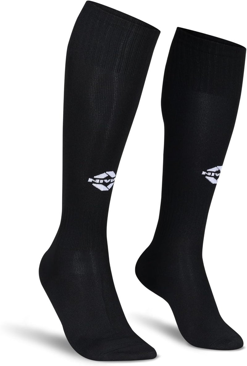 نيفيا جوارب نيفيا الكلاسيكية لكرة القدم، جوارب من خيوط دقيقة، للرجال والنساء، بطول الركبة، جوارب كرة قدم، جوارب رياضية (أسود، مقاس كبير) - Image 1