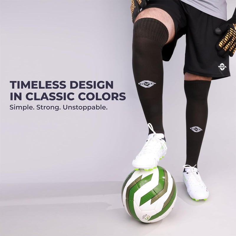 نيفيا جوارب نيفيا الكلاسيكية لكرة القدم، جوارب من خيوط دقيقة، للرجال والنساء، بطول الركبة، جوارب كرة قدم، جوارب رياضية (أسود، مقاس كبير) - Image 3