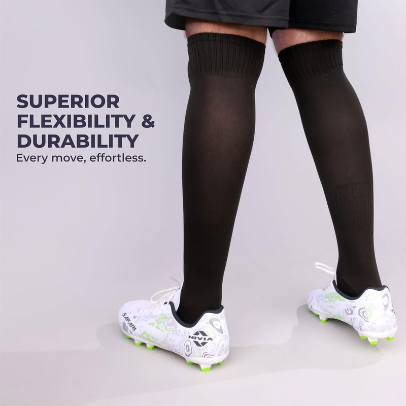نيفيا جوارب نيفيا الكلاسيكية لكرة القدم، جوارب من خيوط دقيقة، للرجال والنساء، بطول الركبة، جوارب كرة قدم، جوارب رياضية (أسود، مقاس كبير) - Image 5
