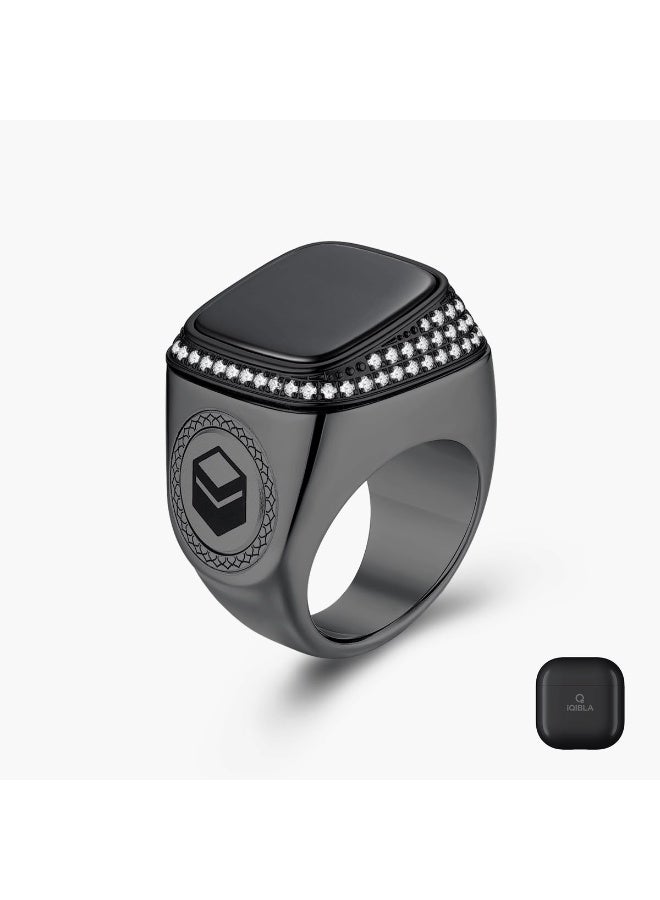 iQIBLA Zikr M02 Premium Smart Ring with 99 Zirconia Stones - Digital Tasbih Counter Ring with Bluetooth Connectivity, Islamic Prayer Tracker for Men & Women