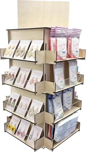 TORCHED DISPLAYS 4Sided Rotating Display Stand Craft Shows Trade Shows Markets Small MediumSized Items like Stickers Postcards Coasters Note Pads Napkins HeavyDuty Easy to Assemble Natural - Image 1