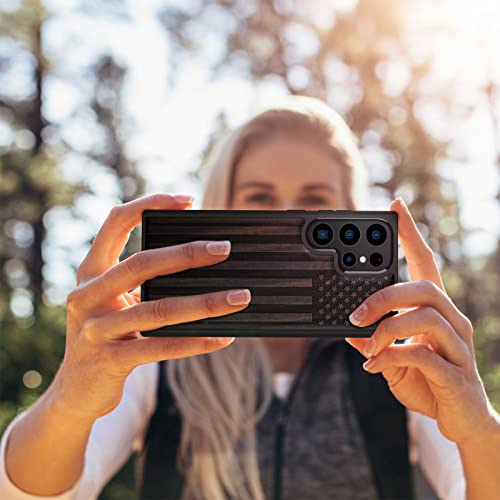Carveit Wood Case for Galaxy S23 Ultra Case [Natural Wood & Black Soft TPU] Shockproof Protective Cover Unique & Classy Wooden Design Compatible with Samsung S23 Ultra (American Flag-Blackwood) - Image 5