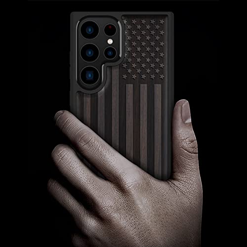 Carveit Wood Case for Galaxy S23 Ultra Case [Natural Wood & Black Soft TPU] Shockproof Protective Cover Unique & Classy Wooden Design Compatible with Samsung S23 Ultra (American Flag-Blackwood) - Image 2