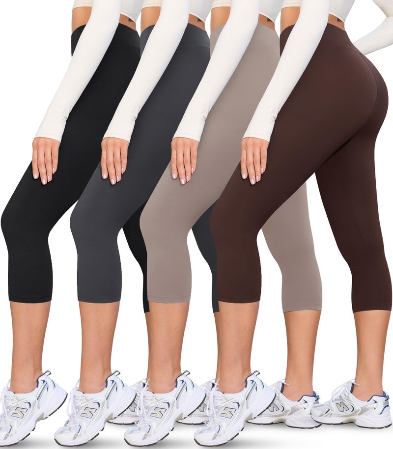 VALANDY Creamlush 4 Pack Capri Leggings for Women-High Waisted Stretchy Soft Yoga Lounge Pants(S-3XL) - Image 1
