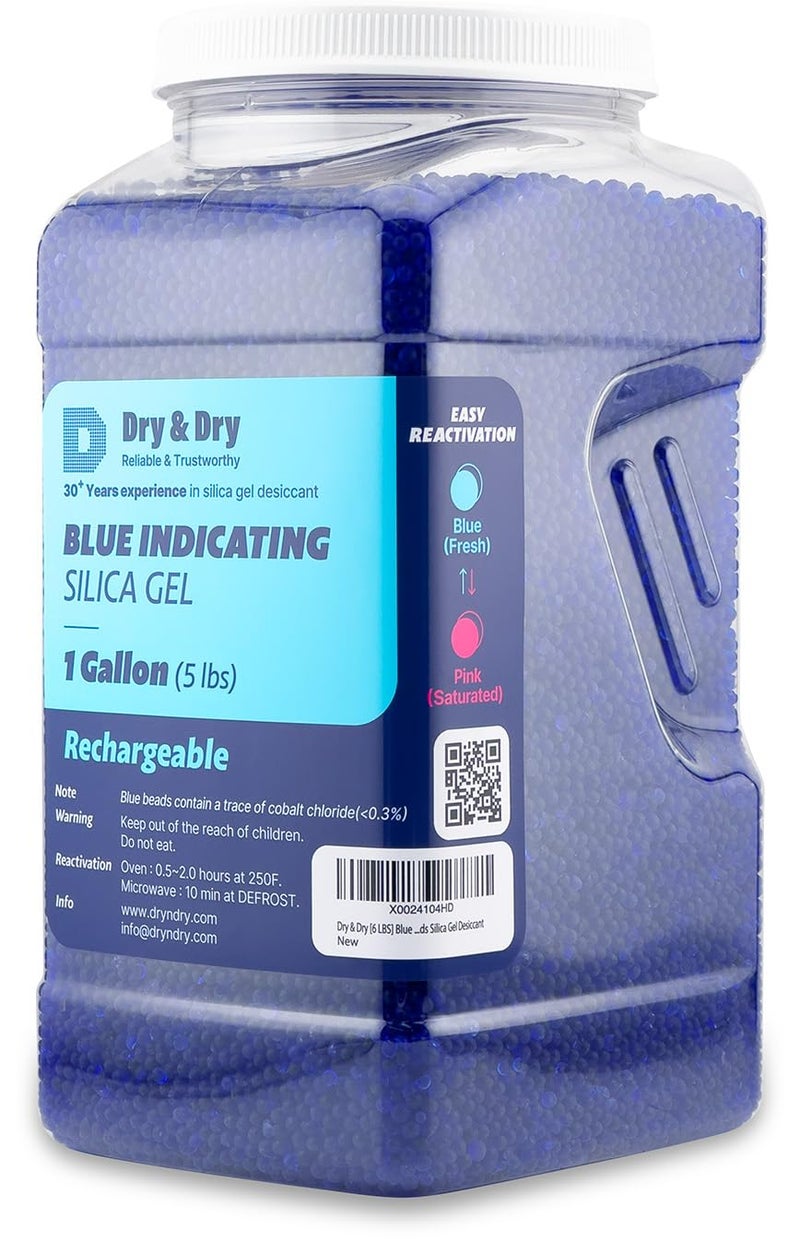 Dry & Dry [5 LBS] Blue Indicating Silica Gel Beads Desiccants (Industry Standard 3-5 mm) - Reusable Desiccant Beads Silica Beads(Blue to Pink) - Image 1